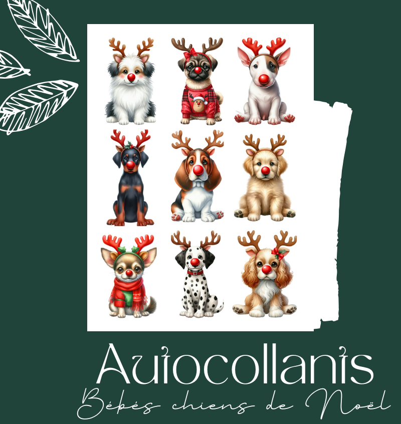 Autocollants Bébés chiens de Noël