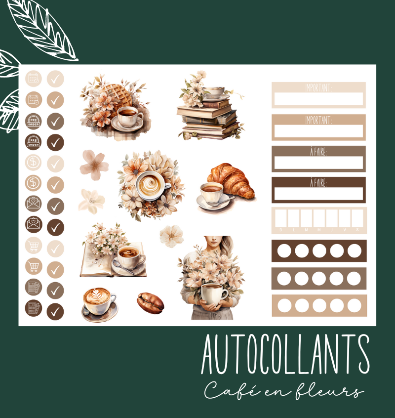 Autocollants Café en fleurs