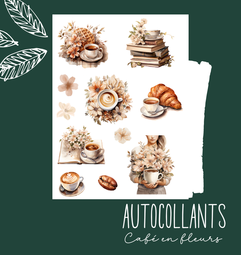 Autocollants Café en fleurs