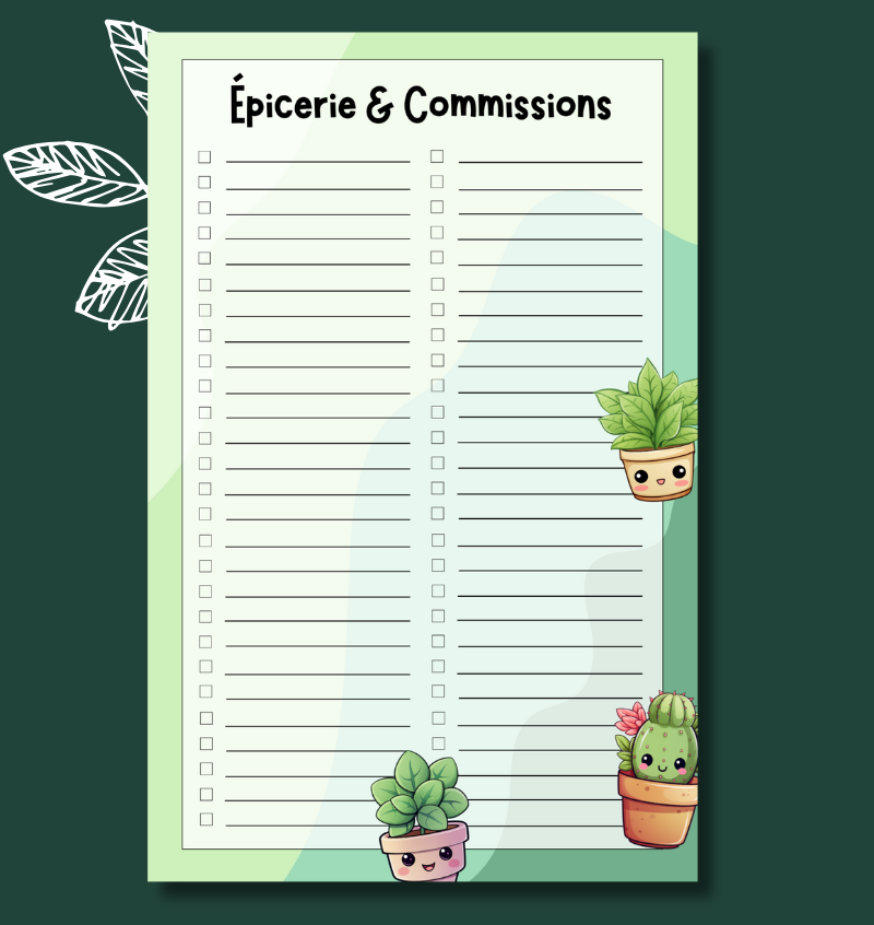 Liste d'épicerie Plantes