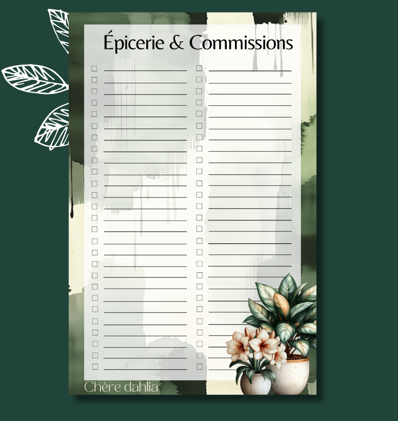 Liste d'épicerie Feuille verte