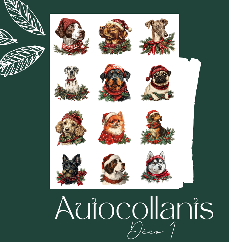 Autocollants Chiens de Noël