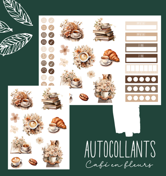 Autocollants Café en fleurs