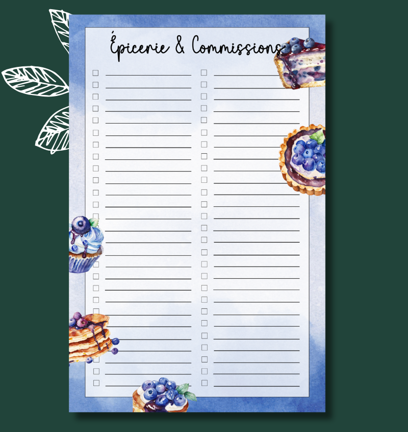 Liste d'épicerie Bleuets