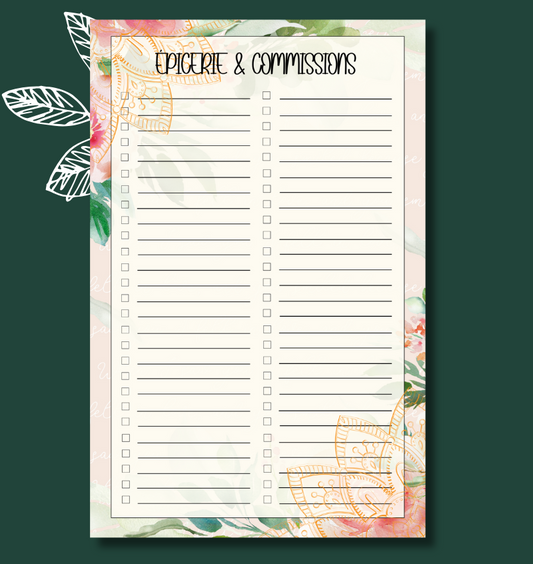 Liste d'épicerie Roses Boho