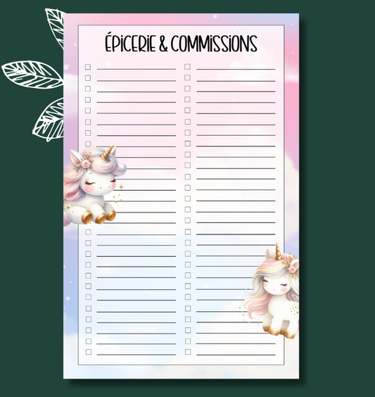 Liste d'épicerie Licornes