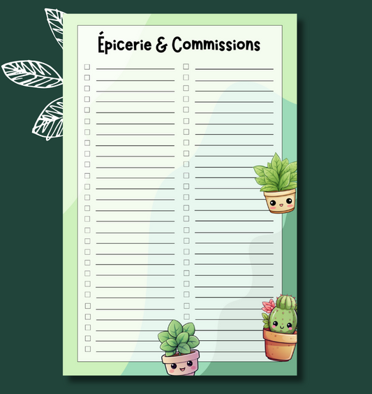 Liste d'épicerie Plantes
