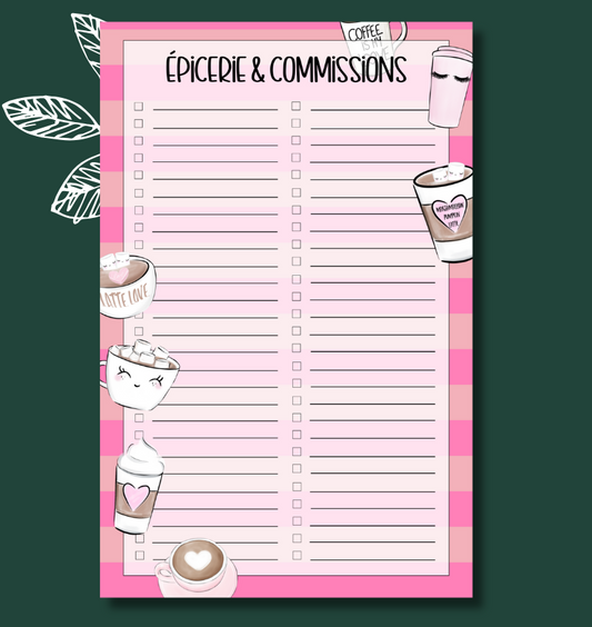 Liste d'épicerie Café en rose