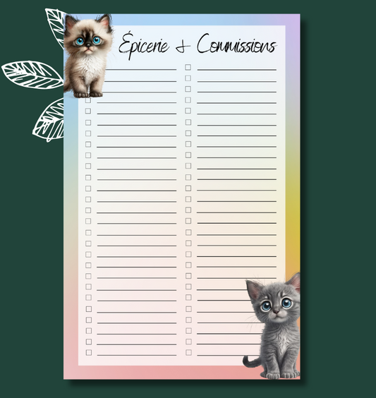 Liste d'épicerie Chatons