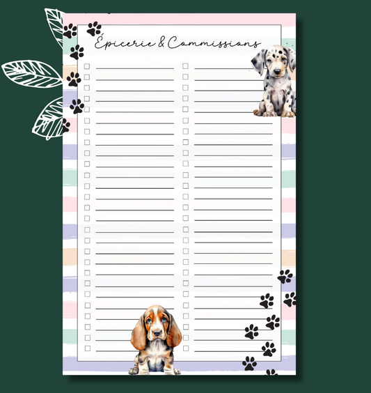 Liste d'épicerie Chiots