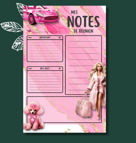 Bloc-Notes Notes de Réunion 5.5x8.5" BarbieGirl
