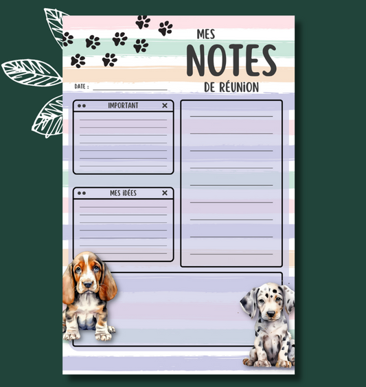 Bloc-Notes Notes de Réunion 5.5x8.5" Bébé Chiens